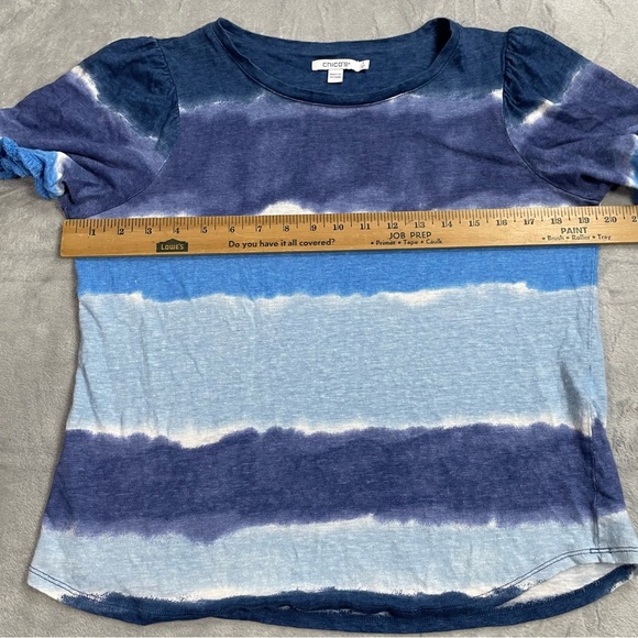 Chico’s Shirt 1 (Medium) 100% Linen Tie Dye Fringe Sleeve Tee Blue - Picture 6 of 7